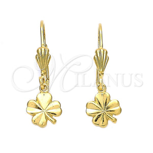 Arete Colgante 5.084.021 Oro Laminado, Diseño de Trébol de Cuatro Hojas, Diamantado, Tono Dorado