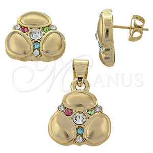 Juego de Arete y Dije de Adulto 5.052.002 Oro Laminado, con Blanca Cristal, Pulido, Tono Dorado