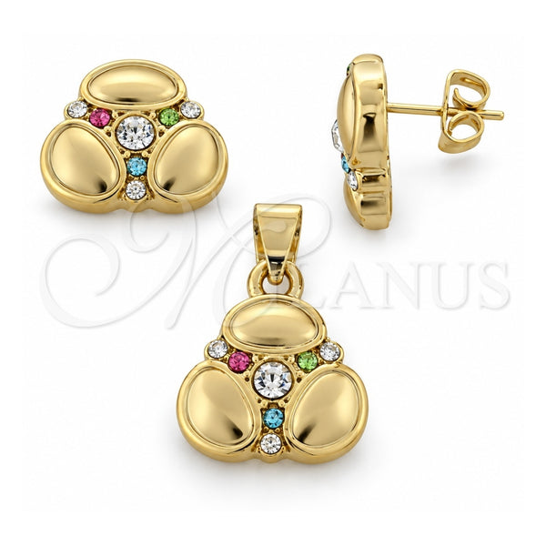 Juego de Arete y Dije de Adulto 5.052.002 Oro Laminado, con Blanca Cristal, Pulido, Tono Dorado