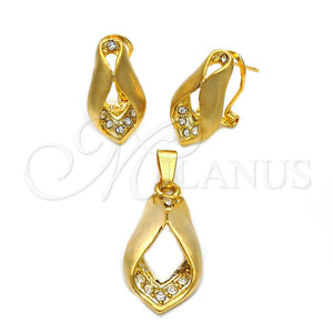 Juego de Arete y Dije de Adulto 5.053.010 Oro Laminado, con Blanca Cristal, Pulido, Tono Dorado