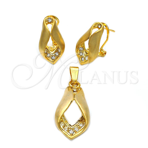 Juego de Arete y Dije de Adulto 5.053.010 Oro Laminado, con Blanca Cristal, Pulido, Tono Dorado
