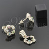 Juego de Arete y Dije de Adulto 5.052.013 Oro Laminado, Diseño de Flor, con Blanca Cristal, Pulido, Tono Dorado