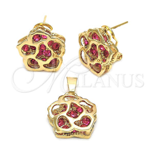 Juego de Arete y Dije de Adulto 5.043.012 Oro Laminado, Diseño de Flor, con Blanca Cristal, Pulido, Tono Dorado