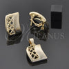 Juego de Arete y Dije de Adulto 5.047.006 Oro Laminado, con Blanca Cristal, Pulido, Tono Dorado
