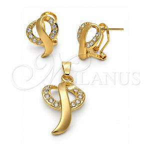 Juego de Arete y Dije de Adulto 5.041.008 Oro Laminado, con Blanca Cristal, Pulido, Tono Dorado