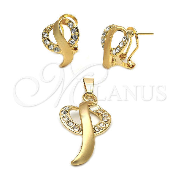 Juego de Arete y Dije de Adulto 5.041.008 Oro Laminado, con Blanca Cristal, Pulido, Tono Dorado
