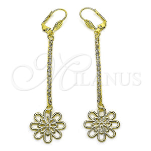 Arete Largo 5.087.001.1 Oro Laminado, Diseño de Flor, con Blanca Cristal, Diamantado, Tono Dorado