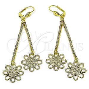 Arete Largo 5.075.002.1 Oro Laminado, Diseño de Flor, con Blanca Cristal, Diamantado, Tono Dorado