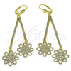 Arete Largo 5.075.002.1 Oro Laminado, Diseño de Flor, con Blanca Cristal, Diamantado, Tono Dorado