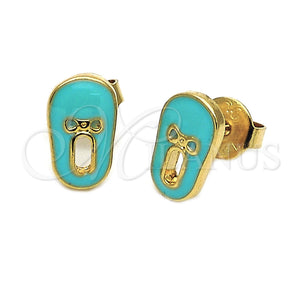 Arete Dormilona 02.64.0227 *PROMO* Oro Laminado, Diseño de Zapato, Esmaltado Turquesa, Tono Dorado