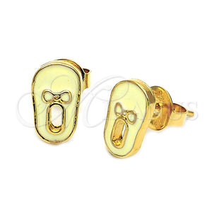 Arete Dormilona 02.64.0229 *PROMO* Oro Laminado, Diseño de Zapato, Esmaltado Blanco, Tono Dorado