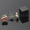Arete Dormilona 02.64.0234 *PROMO* Oro Laminado, Diseño de Corazón y Carita Feliz, Esmaltado Naranja, Tono Dorado