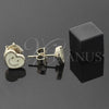 Arete Dormilona 02.64.0235 *PROMO* Oro Laminado, Diseño de Corazón y Carita Feliz, Esmaltado Blanco, Tono Dorado