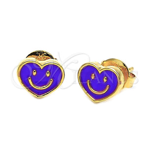 Arete Dormilona 02.64.0238 *PROMO* Oro Laminado, Diseño de Corazón y Carita Feliz, Esmaltado, Tono Dorado