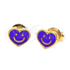 Arete Dormilona 02.64.0238 *PROMO* Oro Laminado, Diseño de Corazón y Carita Feliz, Esmaltado, Tono Dorado