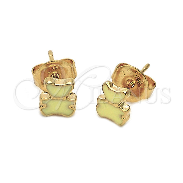 Arete Dormilona 02.64.0239 *PROMO* Oro Laminado, Diseño de Osito, Esmaltado Amarillo, Tono Dorado