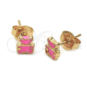 Arete Dormilona 02.64.0240 *PROMO* Oro Laminado, Diseño de Osito, Esmaltado Rosado, Tono Dorado