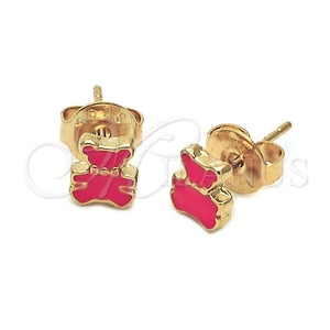 Arete Dormilona 02.64.0241 *PROMO* Oro Laminado, Diseño de Osito, Esmaltado Rosado, Tono Dorado