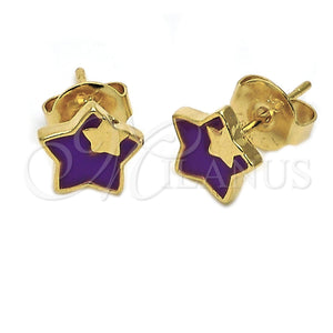 Arete Dormilona 02.64.0247 *PROMO* Oro Laminado, Diseño de Estrella, Esmaltado Violeta, Tono Dorado