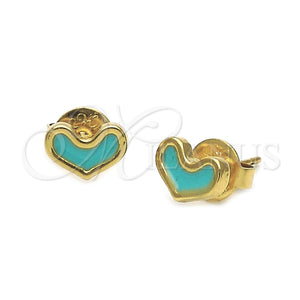 Arete Dormilona 02.64.0248 *PROMO* Oro Laminado, Diseño de Corazón, Esmaltado Azul, Tono Dorado