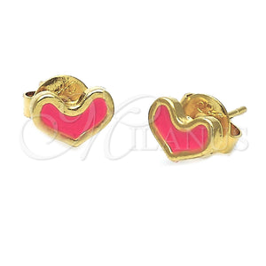 Arete Dormilona 02.64.0249 *PROMO* Oro Laminado, Diseño de Corazón, Esmaltado Rosado, Tono Dorado
