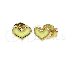 Arete Dormilona 02.64.0250 *PROMO* Oro Laminado, Diseño de Corazón, Esmaltado Amarillo, Tono Dorado