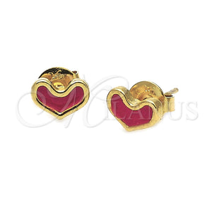 Arete Dormilona 02.64.0251 *PROMO* Oro Laminado, Diseño de Corazón, Esmaltado Rojo, Tono Dorado