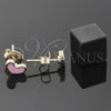 Arete Dormilona 02.64.0252 *PROMO* Oro Laminado, Diseño de Corazón, Esmaltado Rosado, Tono Dorado
