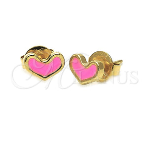 Arete Dormilona 02.64.0252 *PROMO* Oro Laminado, Diseño de Corazón, Esmaltado Rosado, Tono Dorado