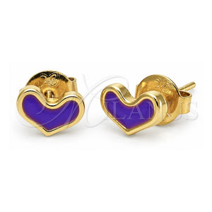 Arete Dormilona 02.64.0253 *PROMO* Oro Laminado, Diseño de Corazón, Esmaltado Violeta, Tono Dorado