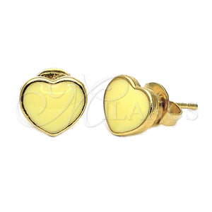 Arete Dormilona 02.64.0256 *PROMO* Oro Laminado, Diseño de Corazón, Esmaltado Amarillo, Tono Dorado