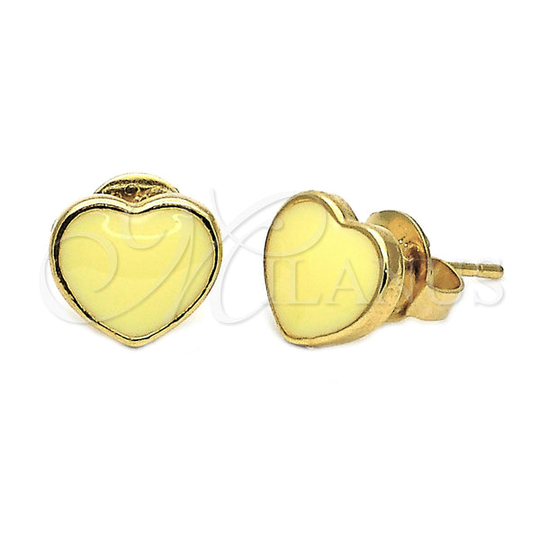 Arete Dormilona 02.64.0256 *PROMO* Oro Laminado, Diseño de Corazón, Esmaltado Amarillo, Tono Dorado