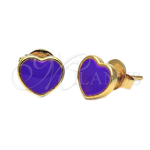 Arete Dormilona 02.64.0259 *PROMO* Oro Laminado, Diseño de Corazón, Esmaltado Violeta, Tono Dorado