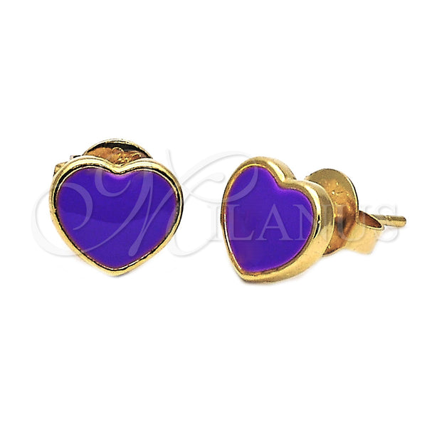 Arete Dormilona 02.64.0259 *PROMO* Oro Laminado, Diseño de Corazón, Esmaltado Violeta, Tono Dorado