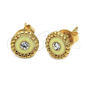 Arete Dormilona 02.64.0270 *PROMO* Oro Laminado, Diseño de Flor, con Blanca Cristal, Esmaltado Amarillo, Tono Dorado