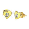 Arete Dormilona 02.64.0274 *PROMO* Oro Laminado, Diseño de Corazón y Flor, con Blanca Cristal, Esmaltado Amarillo, Tono Dorado