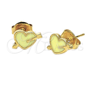 Arete Dormilona 02.64.0284 *PROMO* Oro Laminado, Diseño de Corazón, Esmaltado Amarillo, Tono Dorado