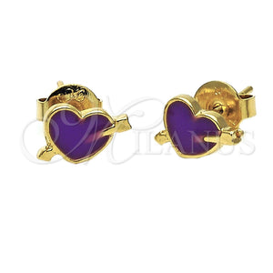 Arete Dormilona 02.64.0287 *PROMO* Oro Laminado, Diseño de Corazón, Esmaltado Violeta, Tono Dorado