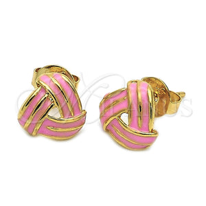 Arete Dormilona 5.126.055.1 *PROMO* Oro Laminado, Diseño de Nudo, Esmaltado Rosado, Tono Dorado