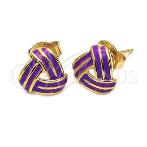 Arete Colgante 5.126.054.1 *PROMO* Oro Laminado, Diseño de Nudo, Esmaltado Violeta, Tono Dorado
