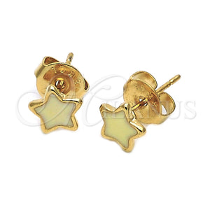 Arete Dormilona 02.64.0302 *PROMO* Oro Laminado, Diseño de Estrella, Esmaltado Amarillo, Tono Dorado