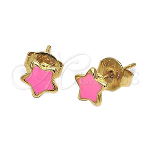 Arete Dormilona 02.64.0304 *PROMO* Oro Laminado, Diseño de Estrella, Esmaltado Rosado, Tono Dorado