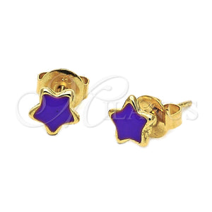 Arete Dormilona 02.64.0305 *PROMO* Oro Laminado, Diseño de Estrella, Esmaltado Violeta, Tono Dorado