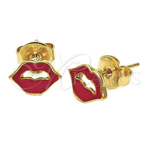 Arete Dormilona 02.64.0306 *PROMO* Oro Laminado, Diseño de Labios, Esmaltado Rojo, Tono Dorado