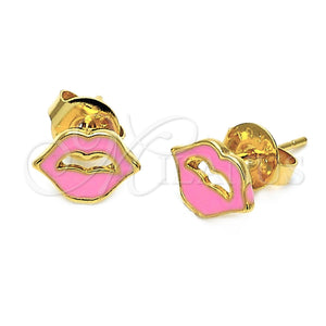 Arete Dormilona 02.64.0307 *PROMO* Oro Laminado, Diseño de Labios, Esmaltado Rosado, Tono Dorado