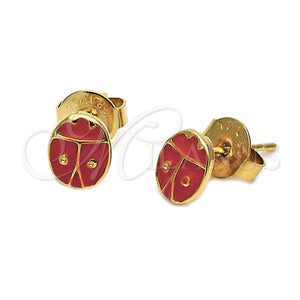 Arete Dormilona 02.64.0309 *PROMO* Oro Laminado, Diseño de Mariquita, Esmaltado Rojo, Tono Dorado