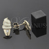 Arete Dormilona 02.64.0310 *PROMO* Oro Laminado, Diseño de Helado, con Blanca Cristal, Esmaltado Amarillo, Tono Dorado