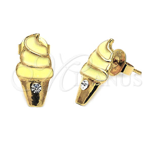 Arete Dormilona 02.64.0310 *PROMO* Oro Laminado, Diseño de Helado, con Blanca Cristal, Esmaltado Amarillo, Tono Dorado