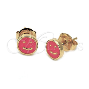 Arete Dormilona 02.64.0312 *PROMO* Oro Laminado, Diseño de Carita Feliz, Esmaltado Naranja, Tono Dorado