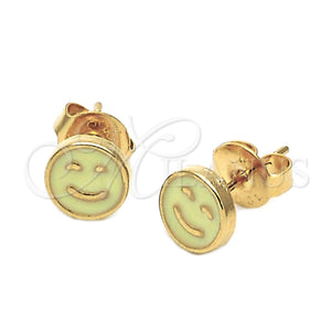 Arete Dormilona 02.64.0313 *PROMO* Oro Laminado, Diseño de Carita Feliz, Esmaltado Amarillo, Tono Dorado